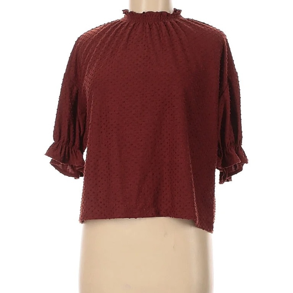 Madewell Burnt Orange 1/2 sleeve high neck blouse